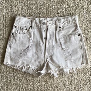 Levi's White High Rise Distressed Frayed Hem Denim Shorts
